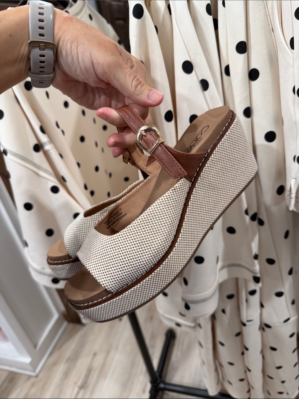 Corkys White & Brown Braided Wedge Sandals - Picture 5 of 5